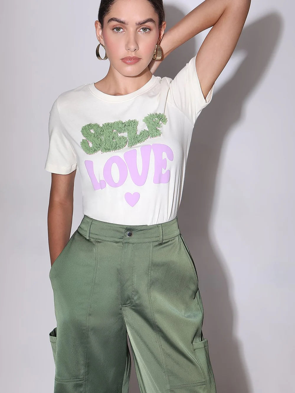 WHITE TYPOGRAPHIC PRINT COTTON T-SHIRT