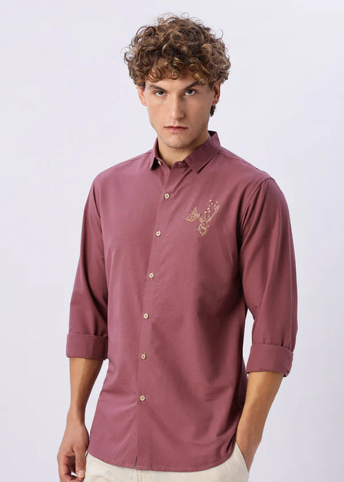Arctic Reindeer Cotton Regular Fit Pink Embroidered Shirt