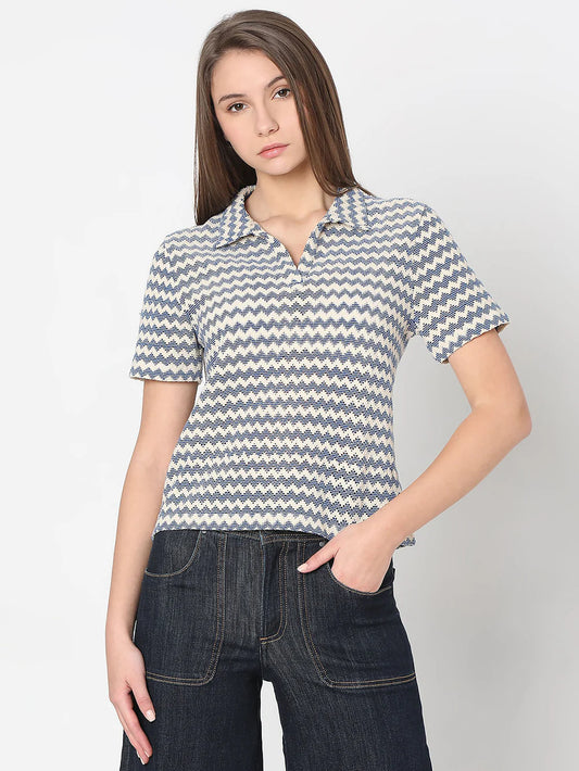 Beige Abstract Print Polo