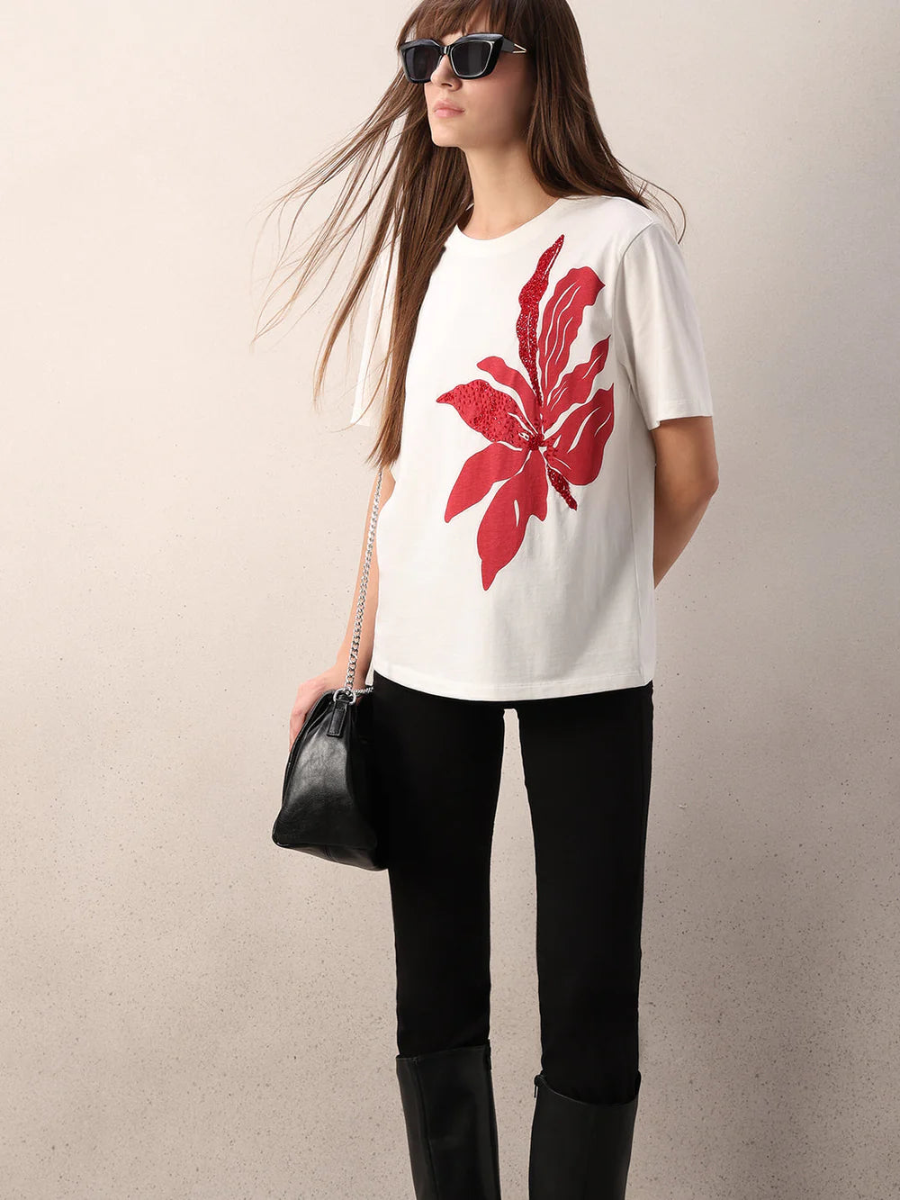WHITE PRINTED COTTON T-SHIRT
