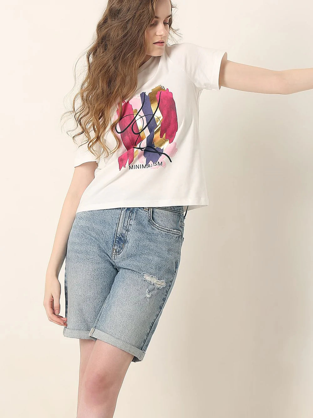 WHITE PRINTED COTTON T-SHIRT