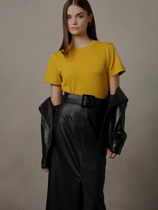 CREW NECK COTTON T-SHIRT - YELLOW