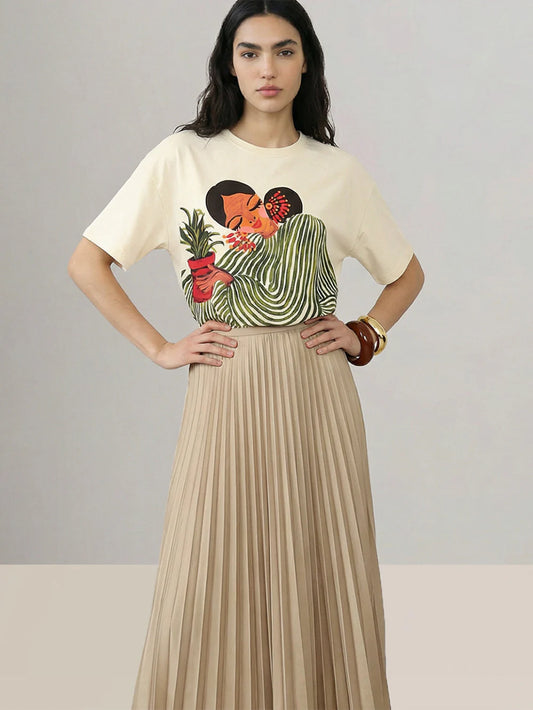 ECRU PRINTED COTTON T-SHIRT