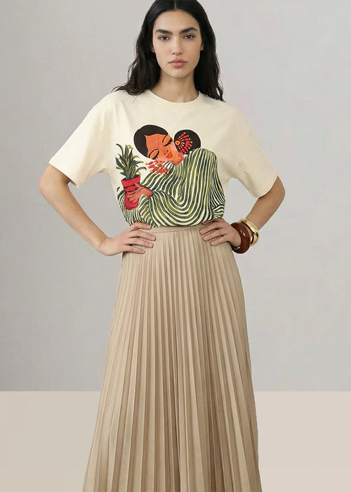 ECRU PRINTED COTTON T-SHIRT
